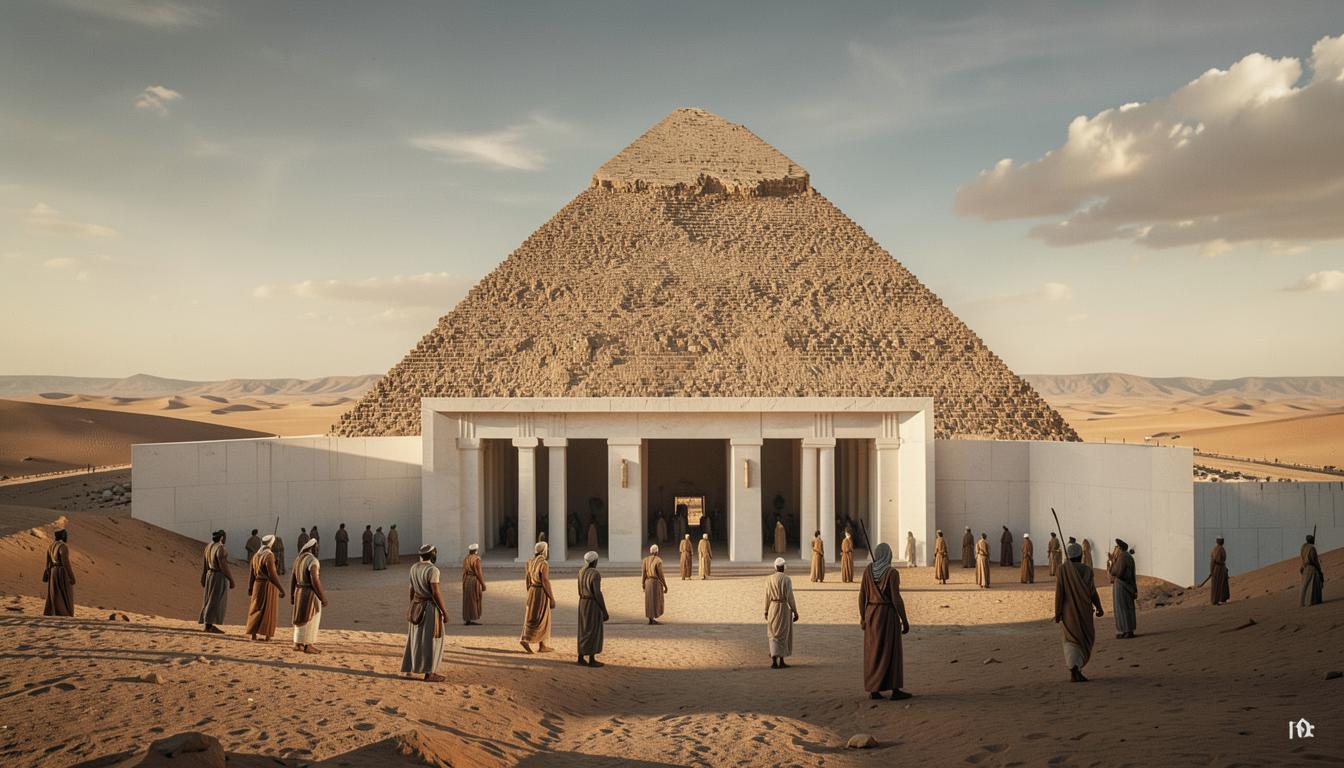 La pyramide à degrés de Djéser neuve dans son enceinte blanche, cour et colonnade.